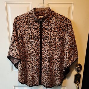 Anne Klein Women's Brown Leopard Print Poncho Size XL
